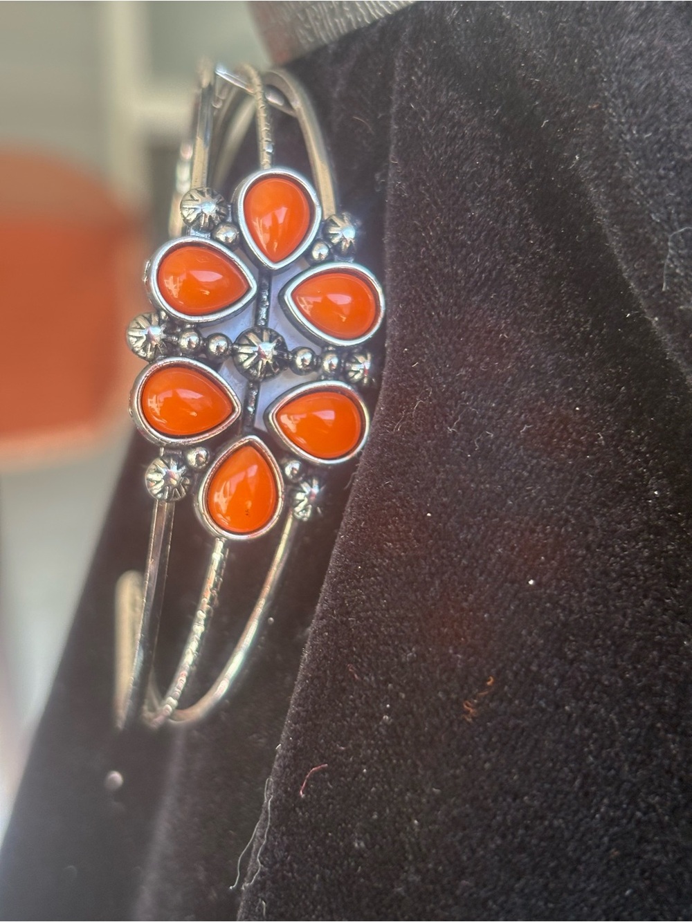 paparazzi Orange Floral Teardrop Cuff Bracelet
